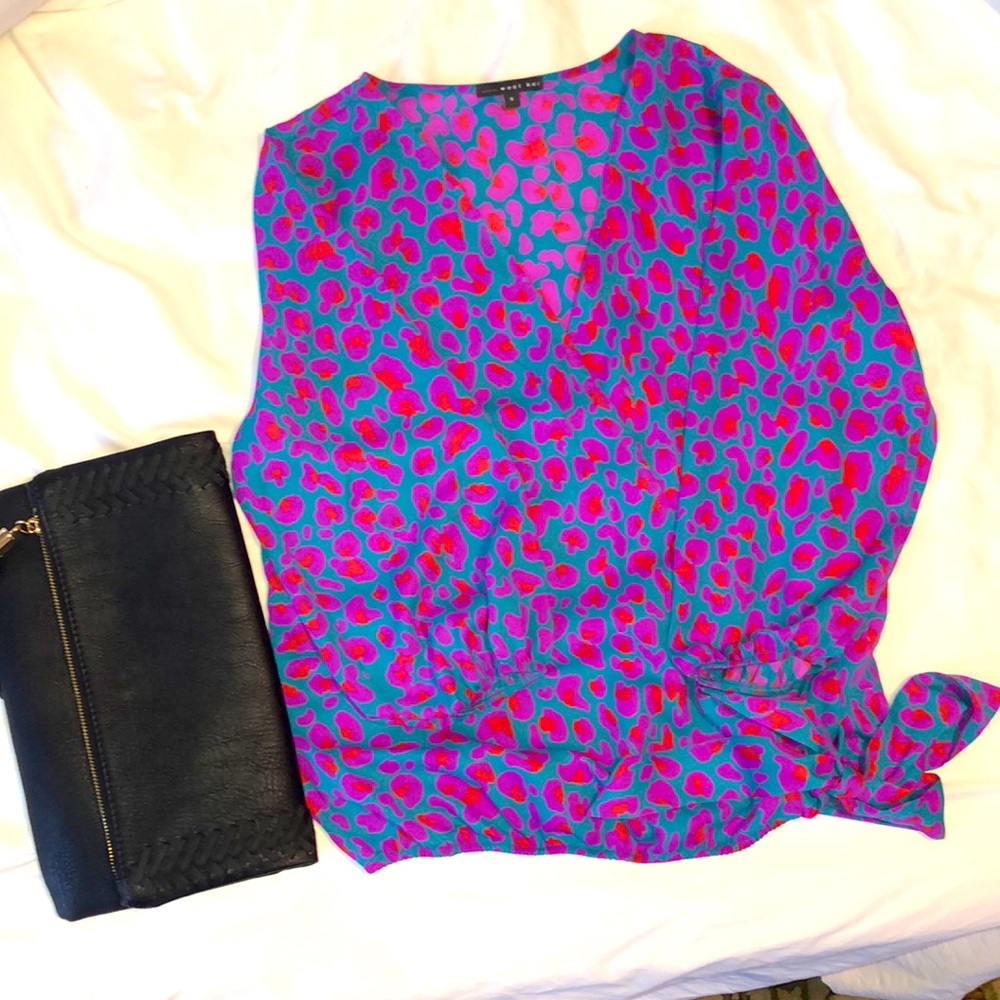 Animal print faux wrap blouse NWOT